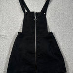H&M Divided Black Faux Suede Zip Up Overall Mini Dress Size 4 Adjustable Strap Photo 0