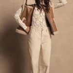 American Eagle Stretch Barrel Cream Corduroy Pants Paper Bag Womens 16 Short Photo 0