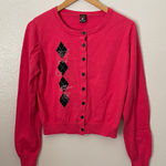 Emily The Strange goth gothic rockabilly pink cat argyle cardigan sweater S/M Size M Photo 0