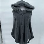 J. McLaughlin  Gray Merino Wool Cape Poncho Rabbit Fur Hood M/L Photo 2