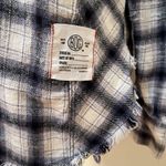 BDG Urban Outfitters Thick Flannel Shirt Top Womens M Blue Cream Plaid Raw Hem Photo 2