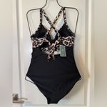 Eomenie Women's One Piece Swimsuit Cutout High Waisted Tie Back Black Leopard M Size M Photo 3