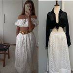 ZARA New High Waisted White Bohemian Embroidered Eyelet Lined Midi Skirt Size M Photo 0