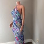 ZARA  Sz Large Ruffles rushed Romantic Boho Sexy Maxi Dress watercolor #72 Photo 3