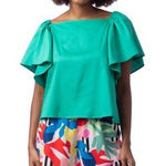 CROSBY by Mollie Burch Crosby Mollie Burch Kelly Green Square Neck Cotton Blouse Campbell Top Sz S Photo 0