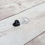Vintage Stud Earrings One Black, One Silver Tone Heart Photo 3
