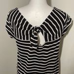 Loft  Womens Cap Sleeve Casual Top Shirt Striped Cut Out Back Small‎ Petite Black Photo 3