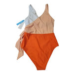 Cupshe New Colorblock One Piece Swimsuit Orange Peach Tie Waist Summer Size S Photo 1