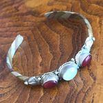 Ruby Vintage handcrafted genuine and opalite cabochon stone twist metal bracelet Photo 5
