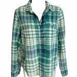 J.Crew  plaid flannel button pullover long sleeve top green blue size small Photo 0