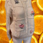 Cream Cable Knit Floral Embroidered Sweater Photo 1