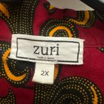 Zuri Kenya Button Down Shirt Size 2X Red Swirl Waves Print Cotton Art To Wear Photo 2