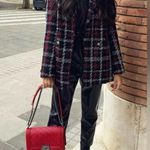 ZARA Women's Plaid Jacket - Red and Black Photo 2