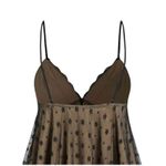 Cider NWT Sexy Floral Lace VNeck Ruffle Cami Stretch Top Adjustable Straps M Black Tan Photo 4