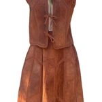 30" Waist, Size M//Vintage 70s Brown Suede and Crochet Vest Skirt Western Set Size M Photo 0