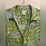 Sigrid Olsen  Linen Green and Blue Tropical Leaf Print Shirt Photo 2