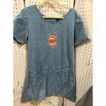 CB Casual Denim Dress Embroidered Floral Short Sleeve A Photo 2