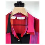 Vintage Bright Colorful Color Block Button up Blouse 80s Shoulder Pad Size Large Pink Photo 2