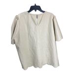 THML NWT  Top LARGE Beige Scalloped Short Sleeve Crewneck Minimalist Chic Blouse Photo 1