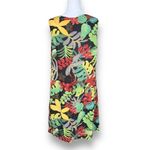 Vintage 90s Dress Sleeveless Scoopneck Multicolor Tropical Print Leaf Medium Green Photo 3
