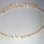 Boho Tan Beaded & White Moon Glow Beads Adjustable Choker Wrap Necklace Photo 0