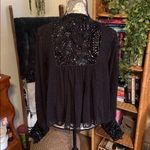 ZARA  Tasseled Sequined Black Sheer Embellished Babydoll Blouse Photo 3