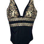 Swimsuits For All One Piece Swimsuit Size 10 Plunging‎ Neckline Black Gold NEW Photo 0