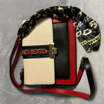 ALDO Red, Black, and Cream Top Handle Purse With Crossbody Strap and Scarf Photo 0