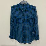 Equipment Femme Silk Blouse Sz XS Blue Houndstooth Long Sleeve Photo 1