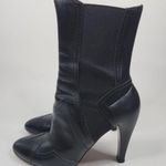 Alaïa Black High Rise Ankle Boots Perforated Trim Leather Size 38.5 Boho Cowboy Photo 2