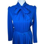 Vintage 70s Newton Centre Long Sleeve Pleated Dress Blue USA Union Made Size 6 Photo 1