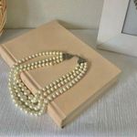 Pearl Three Strand Necklace Vintage “Vella” P with Silver Snake Clasp Bauble Classic White Photo 7