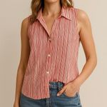 Loft Pink & White Striped Sleeveless Button Top – Size 6 Photo 1