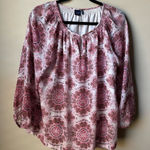 Kaari Blue  Womens Size Medium White Pink Pattern Flowy Blouse Shirt Photo 0