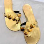 Giuseppe Zanotti  Disc-Detailed Flat Thong‎ Sandals Gold Metallic Leather Size 39 Photo 0