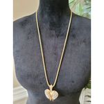 Women's Gold Heart Pendant Necklace With Rhinestones And Lobster Clasp Chain Photo 1