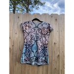 One World One‎ World Top Womens Petite Medium Boho Hippie Flowy Babydoll Short Sleeve fall Photo 4