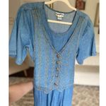 Vintage Friday Wear 100 Cotton Vest Embroidered Cottagecore Boho Prairie Western Blue Size 12 Photo 3