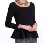 Ganni  Textured Peplum Hem Zip Front Ponte Ruffle Top Black Large 3/4 Sleeve Photo 0