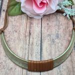 None Brushed Gold Tone & Brown Faux Leather Structured Collar Choker Necklace 18" Photo 0