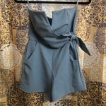 She & Sky Powder Blue Chic Strapless Wired V Romper Shorts Side Tie Pockets S Photo 2