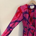 Flora Kung Vintage Silk Jacquard Floral Print Faux Wrap V Neck Midi Dress Pink Size 4 Photo 10