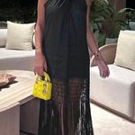 ZARA dress midi black halter neck linen fringed fringes boho Photo 10