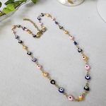 Gold Multi Color Enamel Evil Eye Heart Chain Necklace Photo 2