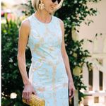 J. McLaughlin Sophia Catalina Cloth Sheath Dress Womens Large Blue Career Preppy Photo 1