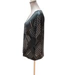 New York & Co. Black Blue White Print 3/4 Sleeve Surplice Neck Blouse Size Large Photo 2