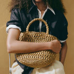 Mango Double-Handle Woven Paper Bucket Bag Brown Olive Green Natural-Fibre Photo 0