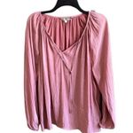 Liverpool Pink Pleated Long Sleeve Blouse with Split Neck That Ties. Size Large Photo 2