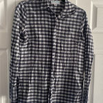 Charlotte Kellogg Palm Beach Small 100% Silk Navy Gingham Top Button Clean Girl Blue Photo 0