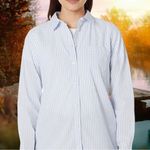 1901  blue and white striped button up shirt !  Nwot Photo 1